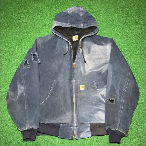 AMAZING Vintage 90s Carhartt Blue Coat One of a Kind Look Grunge Jacket Large